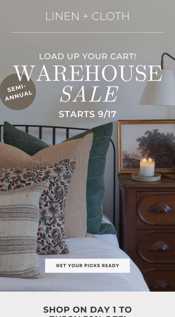 Linen + Cloth warehouse sale email screenshot